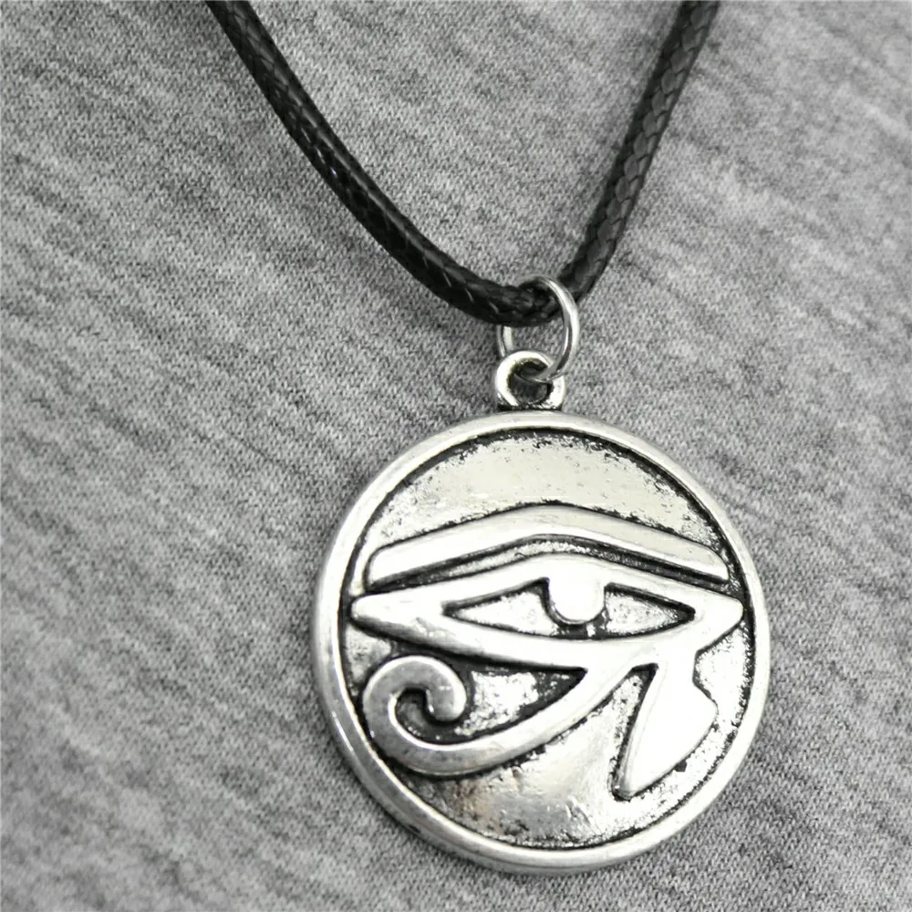 

Jewelry Leather Chain Necklace For Women Antique Silver 27mm Eye Of Horus Pendants Necklace Female Gift