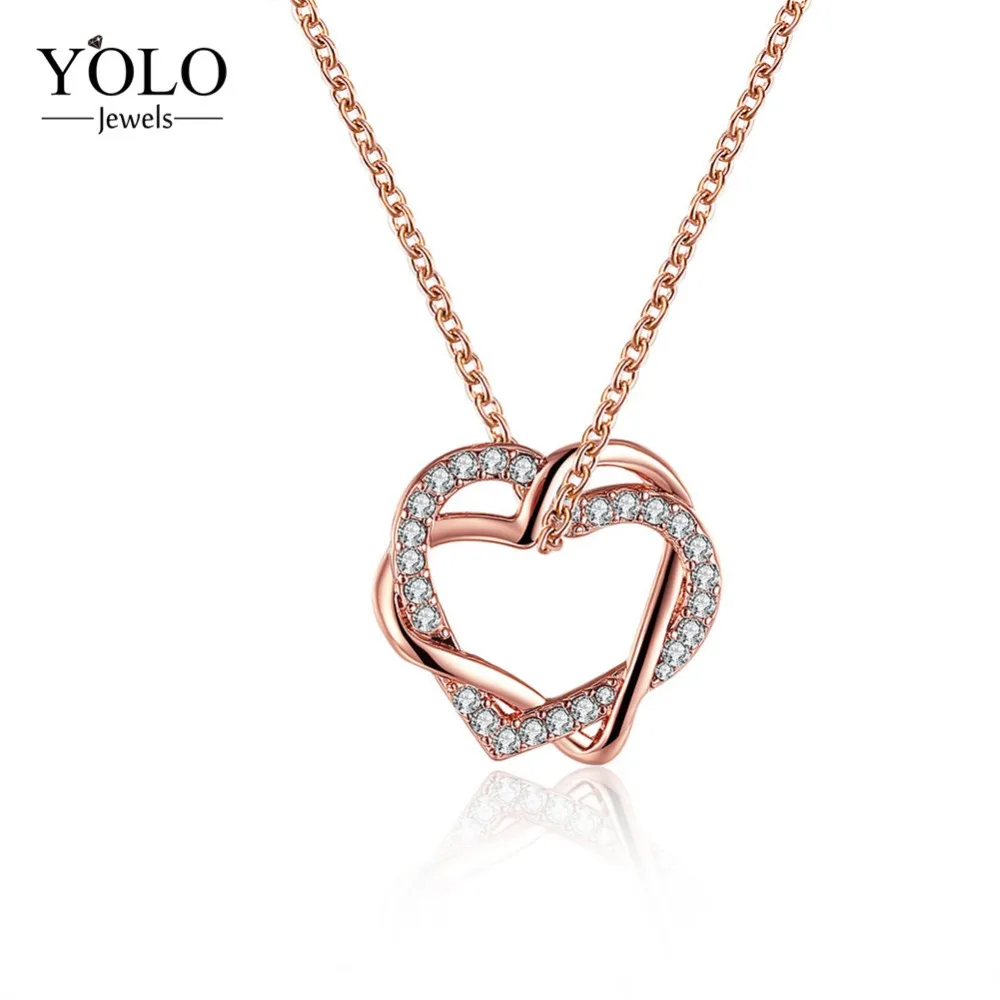 

Hearts Pendant Rhinestone Statement Necklace for Women Fashion Link Chain Collar Necklace Jewelry Suitable for Parties Love Gift