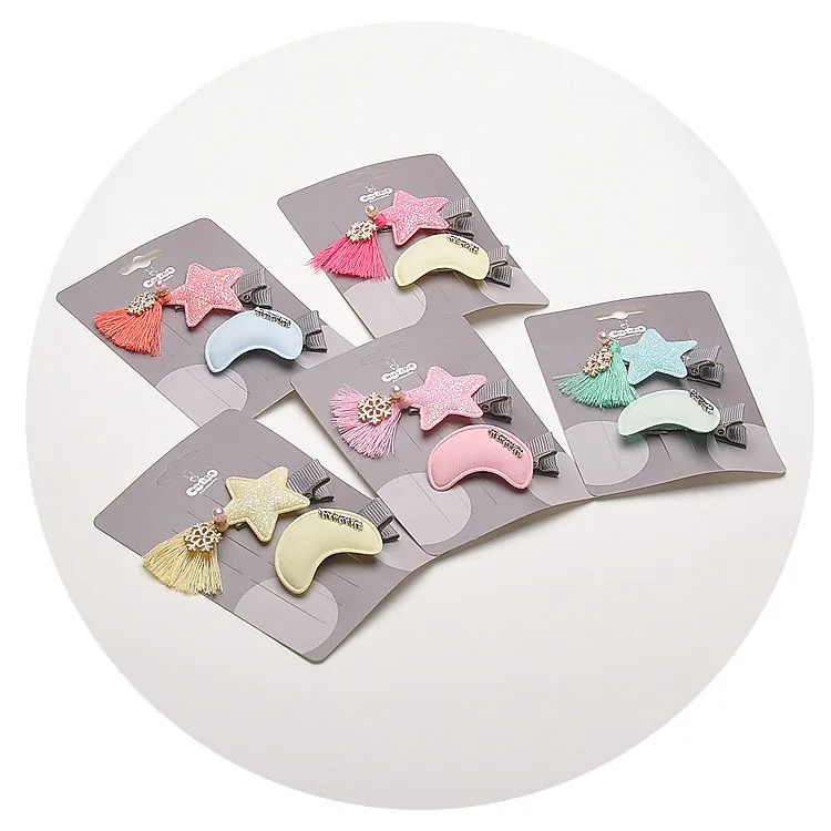 

2 PCS New Cute Pearl Tassel Star Moon Baby Headdress Girls Hairpins Kids Hair Clips Children Hair Accessories