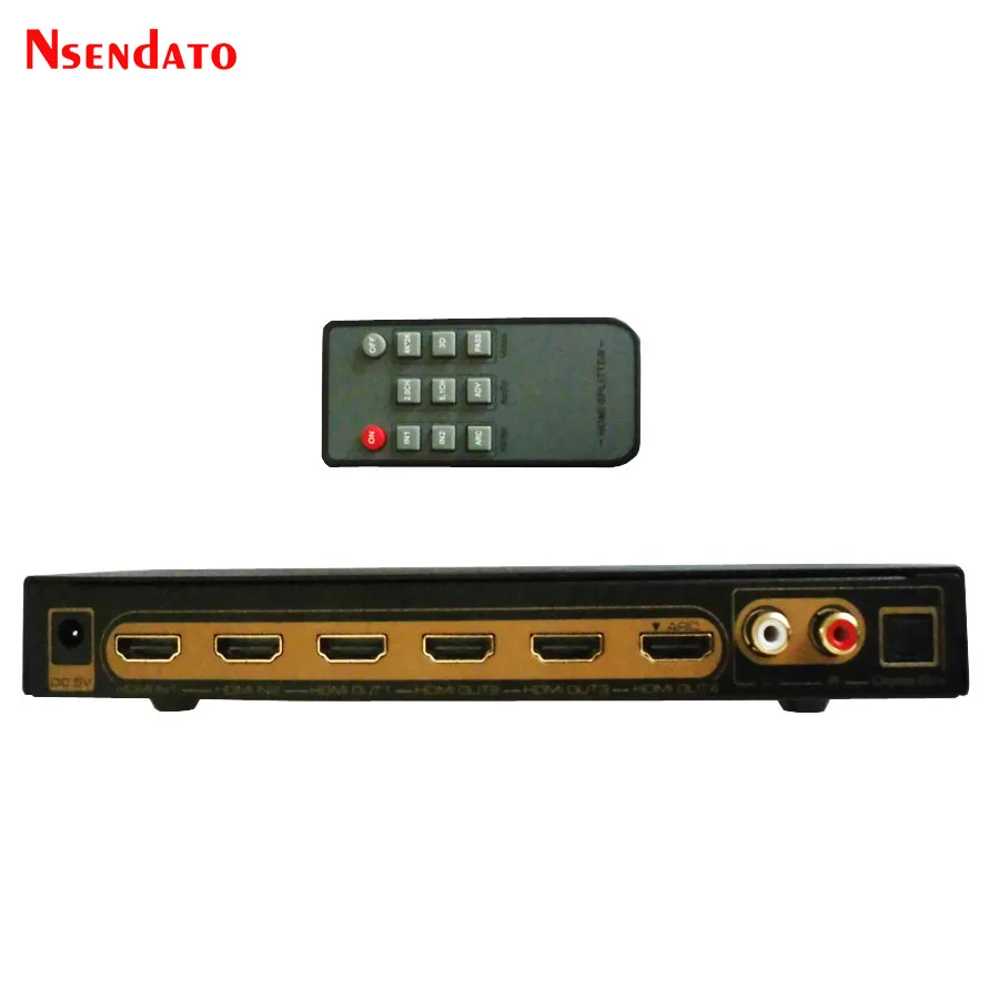 4K HDMI Splitter 2x4 Switcher L/R Audio Video Extractor Converter 2 In 4 Out 5.1CH EDID ARC Analog&