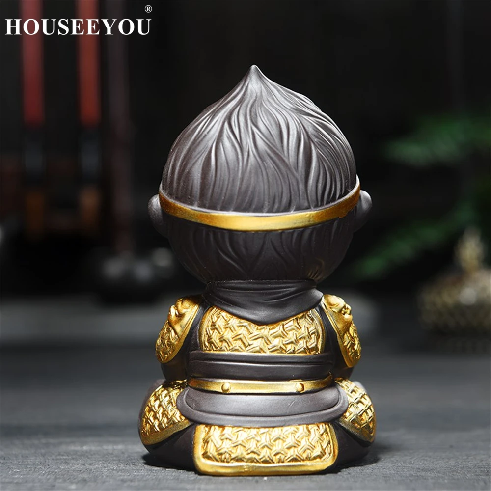 Chinese Purple Clay Kung Fu Tea Pets Monkey King Tea Tray Sun Wukong Statues Sculptures for Home Office Decoration Crafts