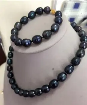 

STUNNING 11-13MM SOUTH SEA BLACK PEARL NECKLACE 18 INCH BRACELET 8" CLASP
