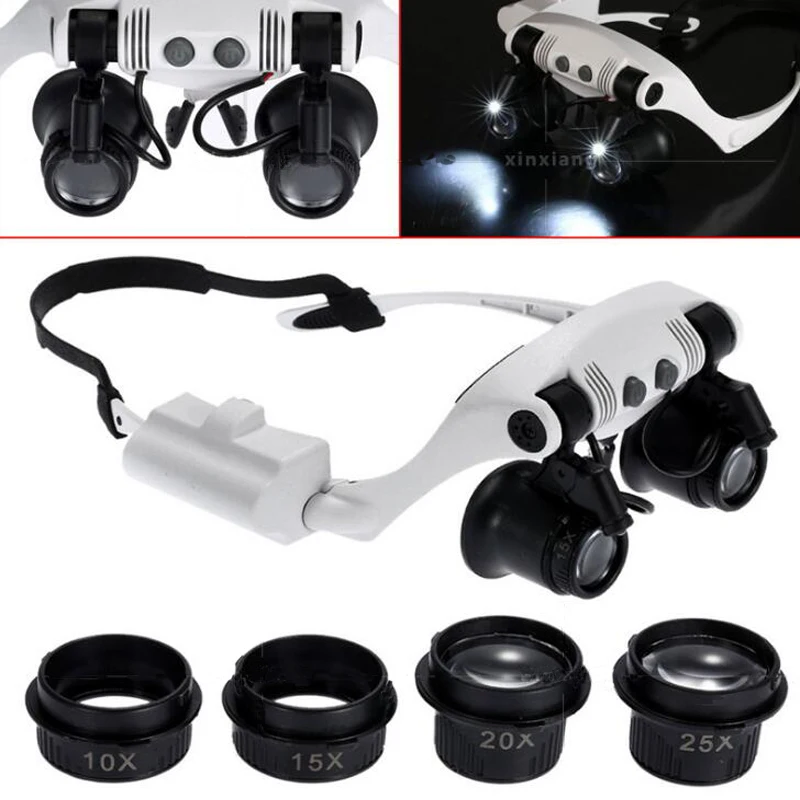 

Glasses Magnifier,Headband Replacement Magnifying Glass,10X 15X 20X 25X Magnifier Eyewear Glass, Third Hand Led Lamp Magnifiers