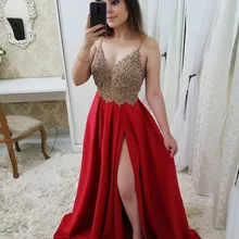Сексуальное платье для выпускного вечера с v-образным вырезом розового, бордового, красного, темно-синего цвета, длинное платье с аппликацией из бисера, светоотражающее платье с разрезом сбоку, вечерние платья