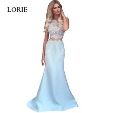 Hellblau Chiffon 2 Stück Prom Lange Kleider 2016 Vestido De Festa Spitze Perlen Sexy Mermiad Abendkleider Formale Party kleider