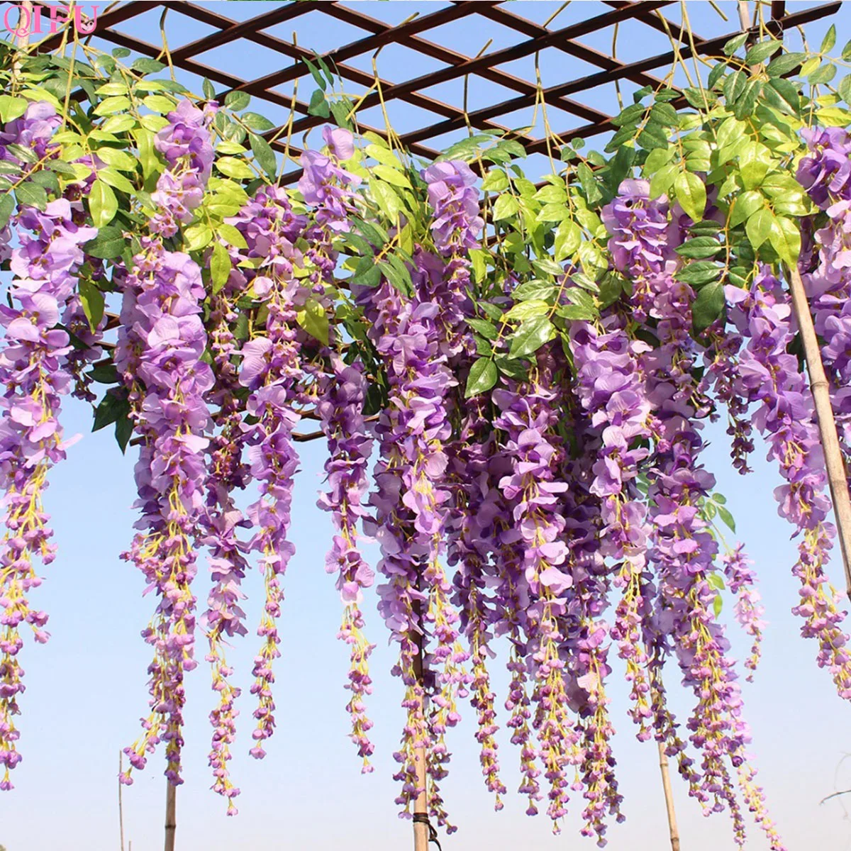 QFU Искусственные цветы из шелка Wisteria белые лоза плюща завод поддельные дерево