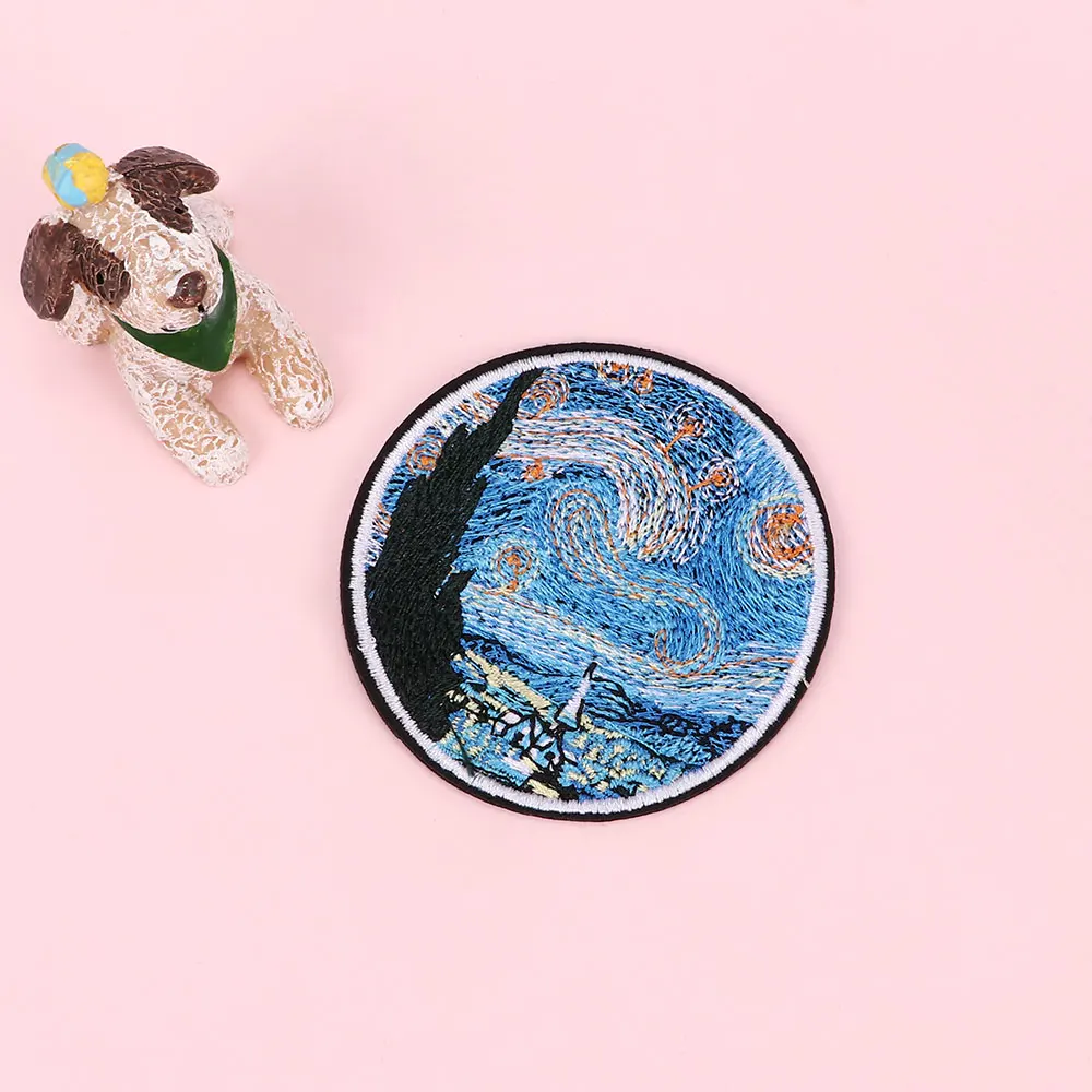 

1 Pcs The Star Night Patches Embroidery Iron-On Patches for Clothing DIY Clothes Jeans Round Patches Decor