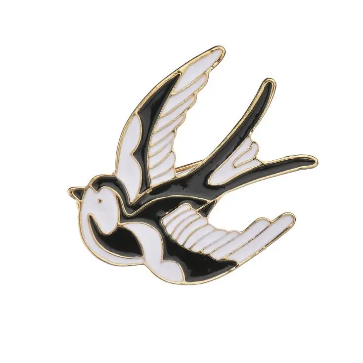 Cute Blue Bird Enamel Swallow Brooches Hijab Pins Up Metal Corsage Designer Wedding Shoulder Scarf Dresses Clips For Women Girls