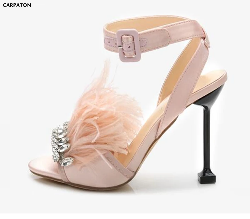 Carpaton Bling Bling Crystal Embellished Wedding Shoes 2019 Sexy Feather Decorations Thin Heels ...