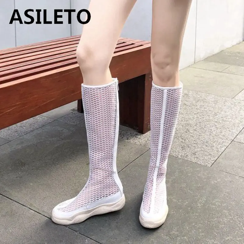 Белые летние сапоги ASILETO дышащие прозрачные женские кроссовки с вырезами на