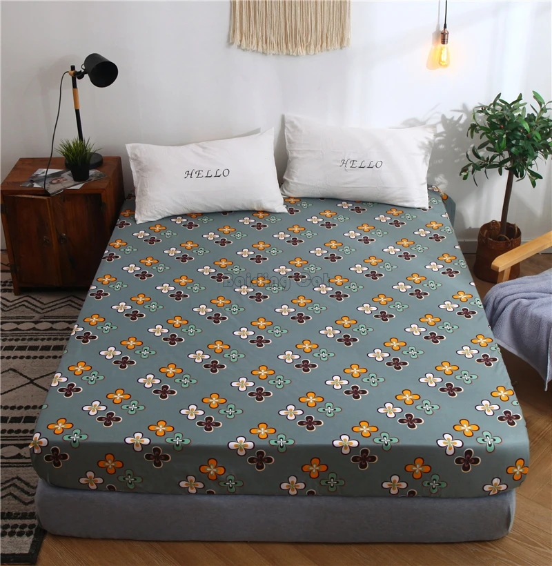 cheap 2019 Pastoral Small Floral Printed Fitted Sheet Polyester Cotton Bed Sheet with Four Corner Elastic Band Mattress Cover Protect