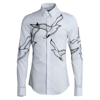 

Luxury Men Shirt Fashion Seagull Precision Embroidery Dress Shirts Men Long Sleeve Social Shirt Trend Men Shirts Casual Slim Fit