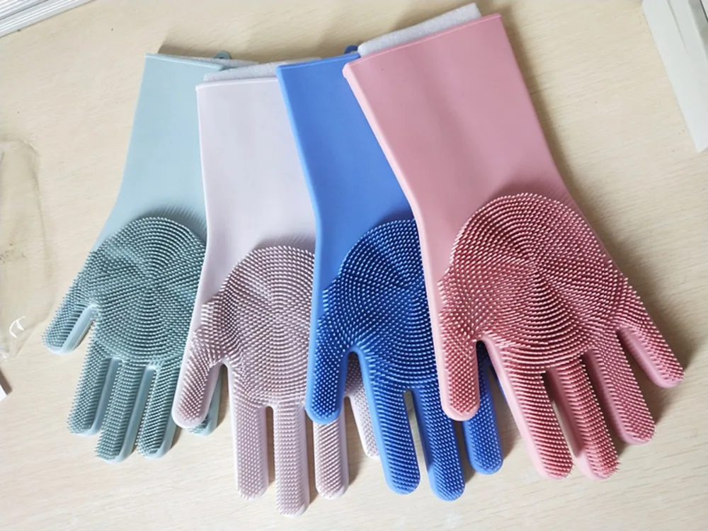 

Silicone dishwashing gloves dishwashing brushes household gloves non-slip wear-resistant kitchen gloves magic household gloves