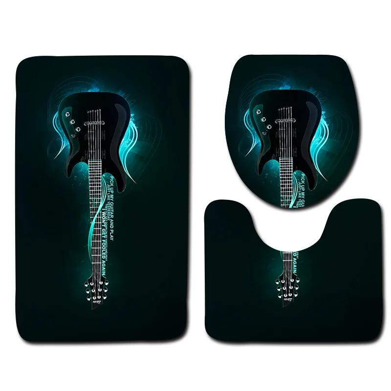 Kaufen Honlaker 3 Stücke Gitarre Muster Badezimmer Mat Set Wc Abdeckung und Fuß Pad rutschfeste Bad Teppiche Matten Bad zubehör