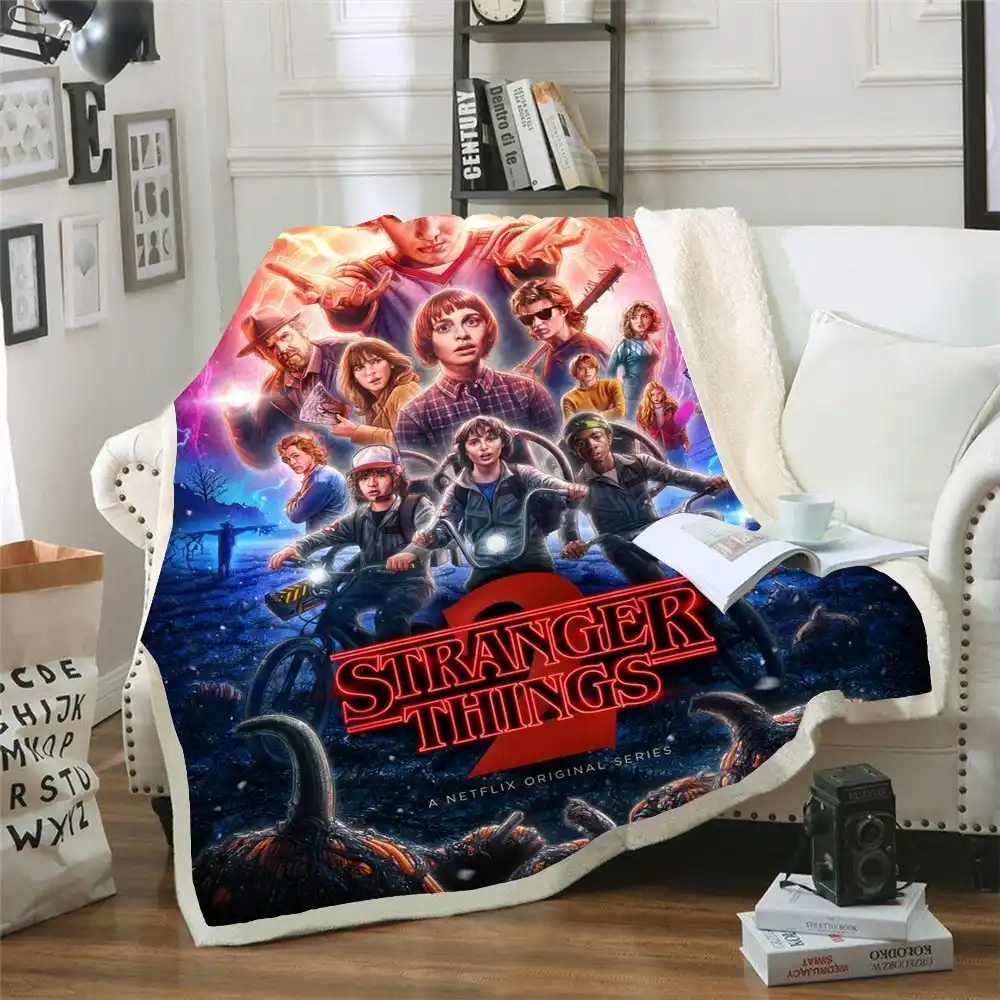 Stranger Things Print Sherpa Blanket Sofa Picnic Back To School Quilt