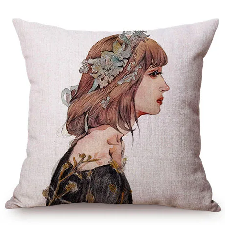 Nordic Beautiful Girl Cute Self-Portrait Sofa Decorative Cushion Cover Flower Butterfly Room Small Fresh Decor Throw Pillow Case K89-11