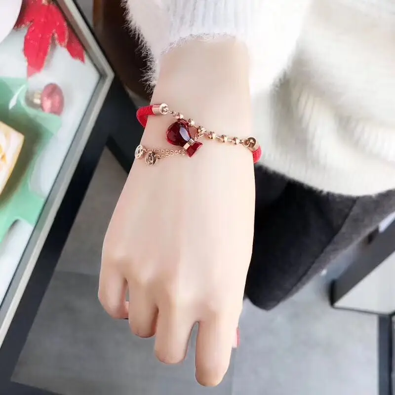 

YUN RUO 2018 Fashion Lucky Money Bag Red Bracelet Woman Rose Color Fashion Stainless Steel Jewelry Gift Never Fade Drop Shipping