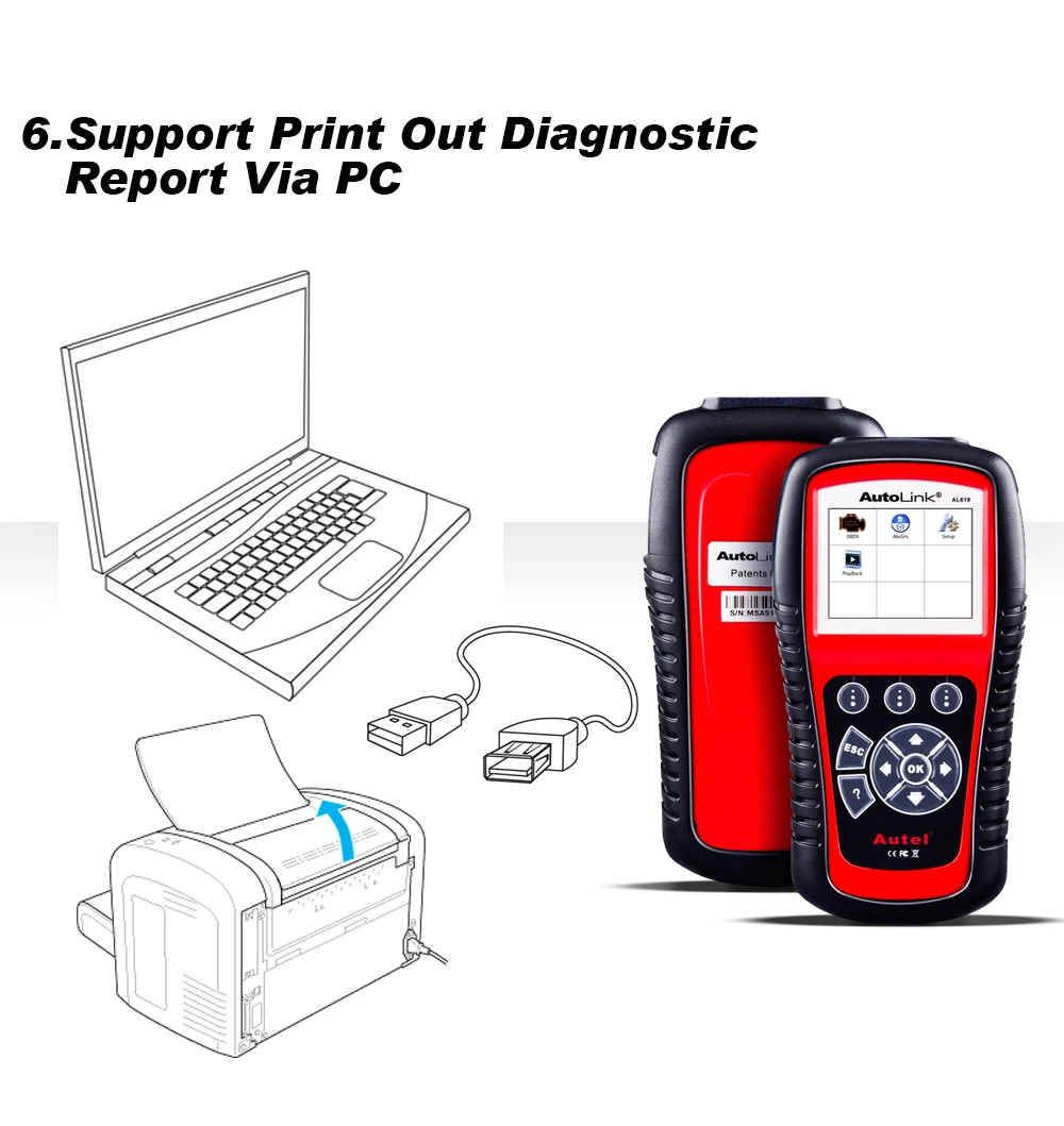 Autel Автоссылка AL619 инструмент диагностики ABS/SRS + может OBD2 сканер автомобиля диагностический OBDII сканер Авто Code Reader Сканер автомобильные