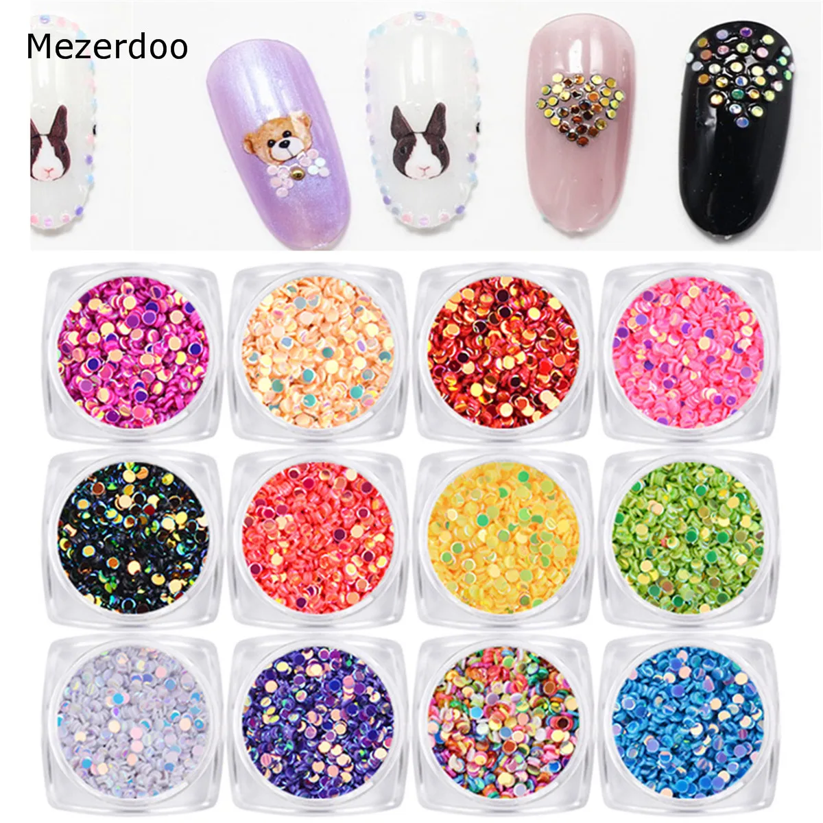 

Nail Round Sequins 12 Boxes Nails Stones Iridescent Beads Colorful Round Glitter Paillette Manicure Nail Art Decoration Makeup