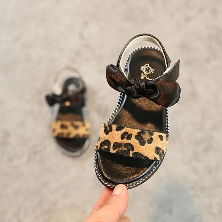 Детские леопардовые сандалии с бантом для маленьких девочек, детская летняя Свадебная обувь принцессы - Цвет: picture color