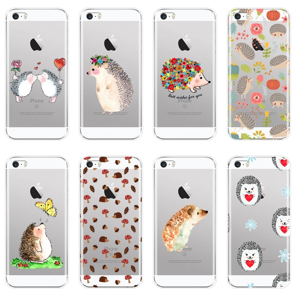 Чехол-накладка для Apple iPhone 4 4S 5 5C 5S SE силикон с рисунком ежика сердца милых цветов |
