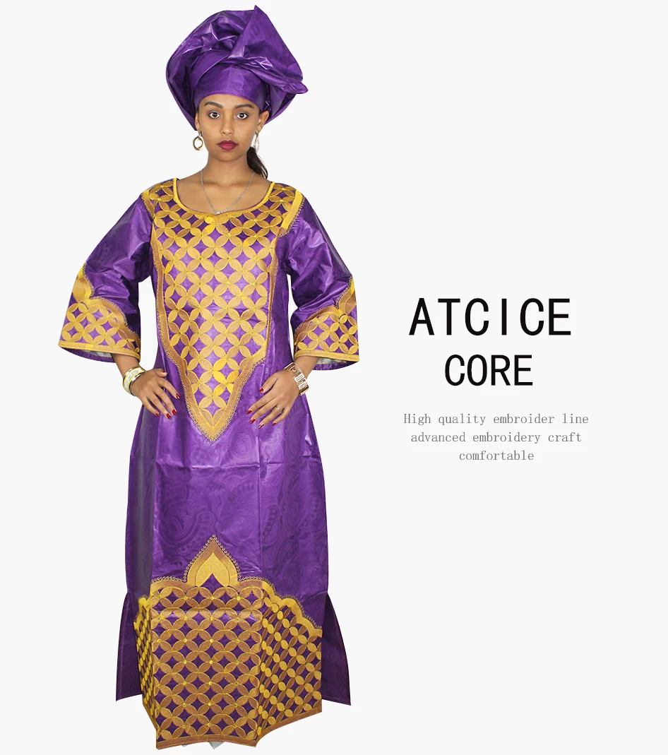Африканские платья для женщин Модный Дизайн Африканский Базен вышивка дизайн платье длинное платье с шарфом Два шт один комплект A196