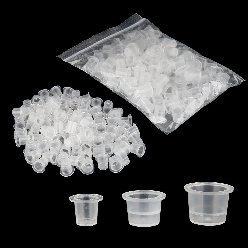 Free Shipping 100pcs Bag S M L Plastic Microblading Tattoo Ink Cap Cup Pigment Clear Holder
