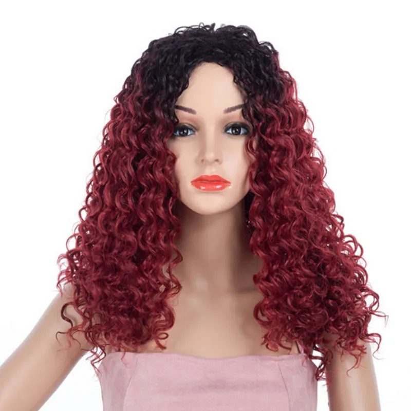 Афро синтетический Омбре кудрявый парик 59 см длинные черные цвета Бург парики из вьющихся волос для женщин - Цвет: T1B/красный