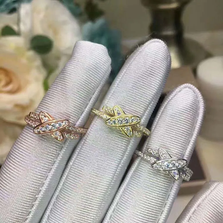 

France paris brand jewelry Letter X Shape Ring Zirconia Micro Paved Women Anel,Cross ring Wedding Bridal 925 silver Jewelry