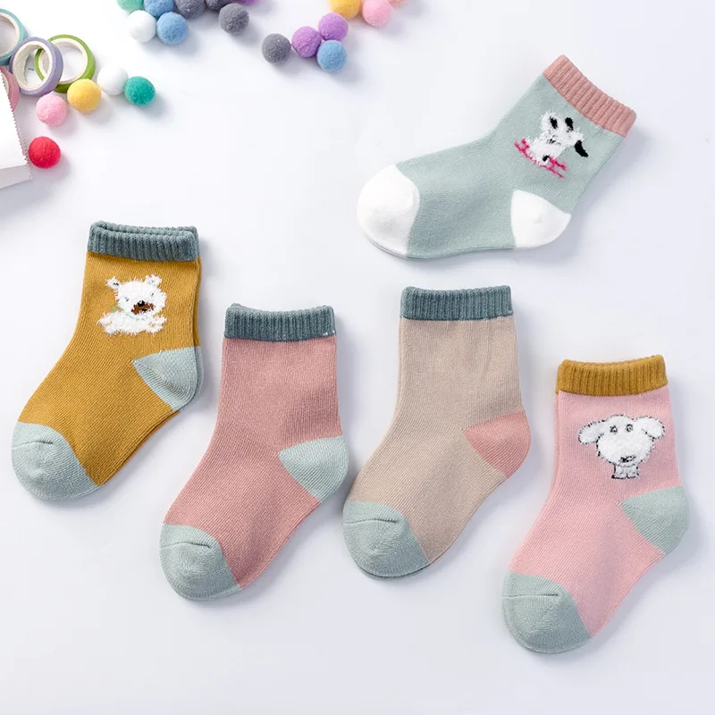 

SFW-011 5PCS Cute Children Socks Cartoon mouse dog socks Spring Autumn Winter Baby Girls Boys Socks For 1-10 Years olds