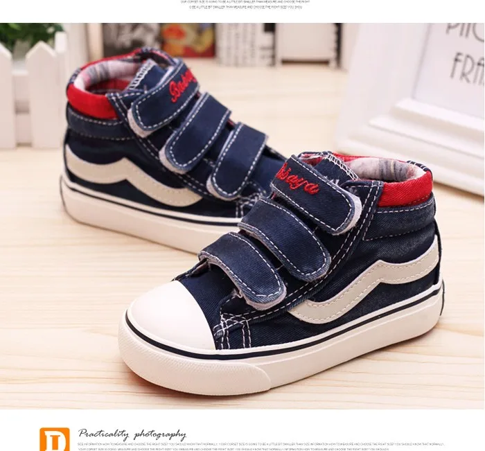2016 New Jeans Children Shoes Brand Autumn Canvas Patchwork Hook Loop Rubber Kids Shoes Fabric Blue Navy Red Girls  Boys Sneaker 484 (16)
