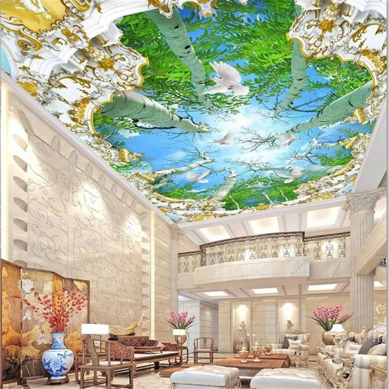 Us 8 85 41 Off Wellyu Custom Large Fresco Wallpaper Large Tree Living Room Decoration Painting 3d Oboi Roof Ceiling Wallpaper Papel De Pared 3d In