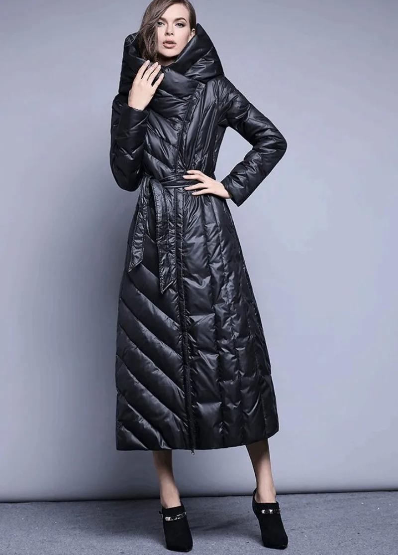 Модная приталенная Женская куртка, Размер 7XL, брендовый женский пуховик с капюшоном и поясом, однотонный длинный пуховик с бантом, женская шапка размера плюс, верхняя одежда, новинка