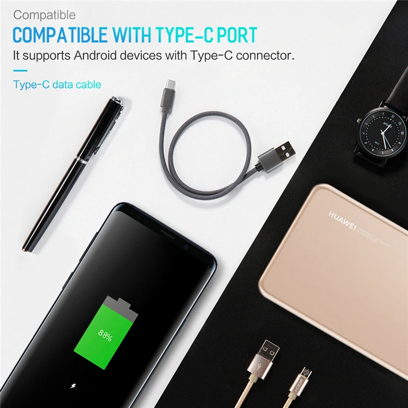 Рок Тип usb C кабель для samsung Примечание 8 S9 S8 Xiaomi Mi A1 Быстрая зарядка нейлон Плетеный