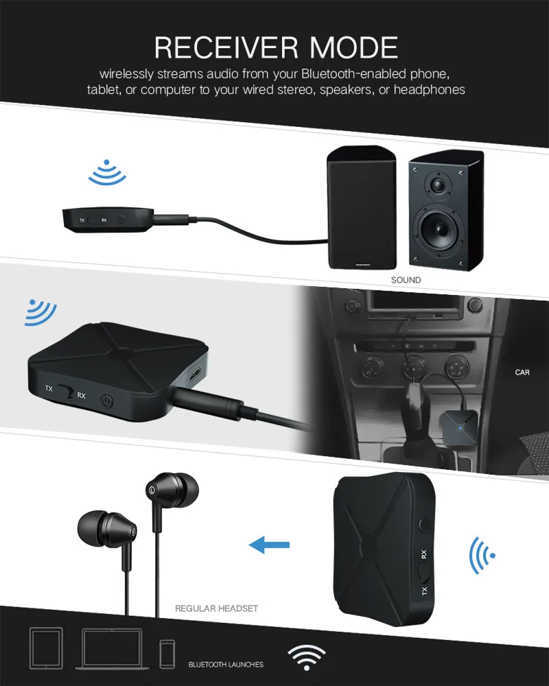 2 в 1 Bluetooth 4,2 приемник и передатчик Bluetooth беспроводной адаптер аудио с 3,5 мм AUX аудио для домашнего ТВ MP3 ПК
