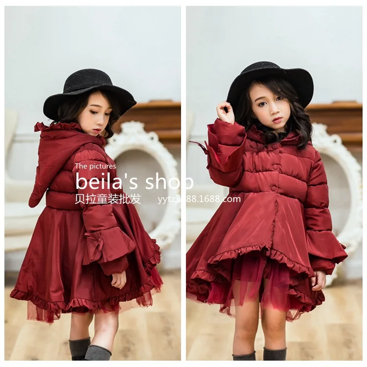 2018 winter new girls wear foreign gas thickening stitching lace hem long version thick cotton coat 2018 winter new girls wear foreign gas thickening stitching lace hem long version thick cotton coat