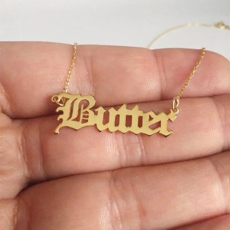 

2018 Old English Nameplate Necklace Gold Color Choker Stainless Steel Personalized Name Necklaces & Pendants Romantic BFF Gift