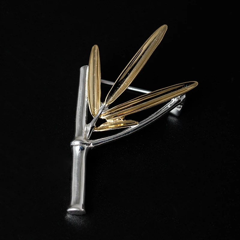 

Color separation bamboo silver brooches 925 sterling silver simple elegant ethnic unisex design natural flavor brooches jewelry