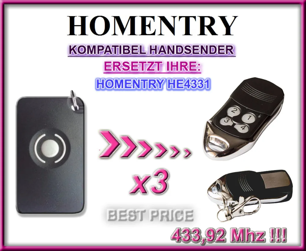 

3PCS for HE60 HE60R HE4331 HE60ANZ compatible remote control 433.92Mhz