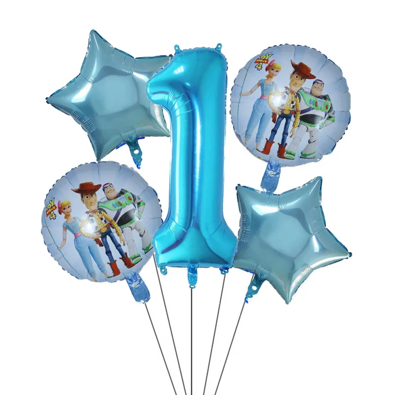 5pcs Toy Buzz Lightyear Story Balloons Cartoon Foil Helium 30 Inch Number Blue Balloons Happy Birthday Balloons Kids Toys Ball - Цвет: Золотой