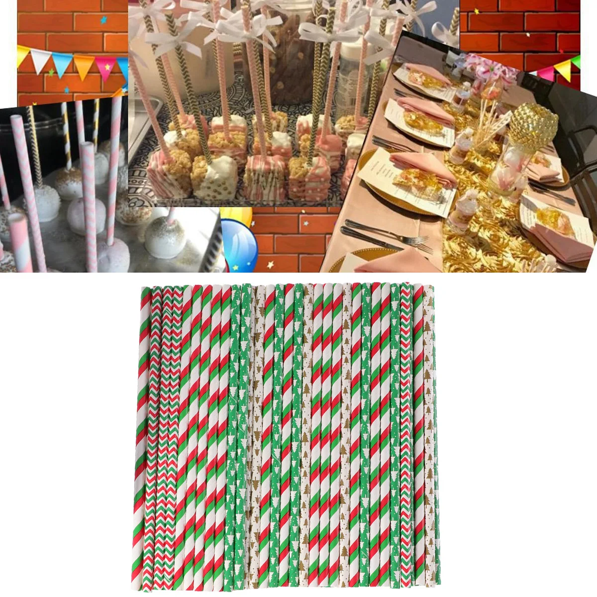 100 шт рождественские экологически чистые декоративные бумажные соломинки для напитков рождественские принадлежности присоски для напитков вечерние украшения стола