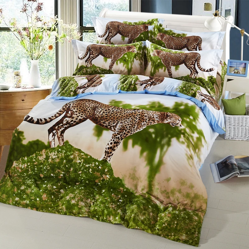 ARNIGU Leopard 3d Animal bedding sets Queen size Bedlinen bedcover Cotton 4pcs bed set Duvet/Quilt cover Flat sheet Pillow case