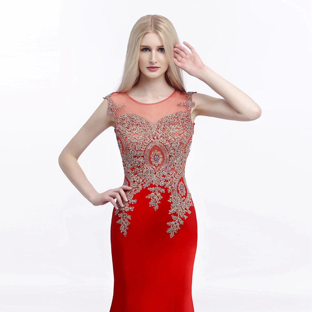 CEEWHY круглым вырезом красный платье с русалочкой элегантный Для женщин торжественное платье вышивка мусульманин Турции вечерние платья