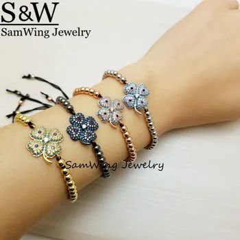 

10pcs New Design Colorful FLOWER Women Bead Chain Rope Bracelet Lucky Flower Wedding Jewelry CZ Stones Bracelet