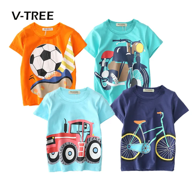 V-TREE Summer Baby Boys T Shirt Cartoon Car Print Cotton Tops Tees T Shirt For Boys Kids Children Outwear Clothes Tops 2-8 Year