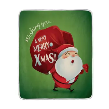 

Merry Christmas Cute Santa Clause Green Blanket Soft Warm Cozy Bed Couch Lightweight Polyester Microfiber Blanket