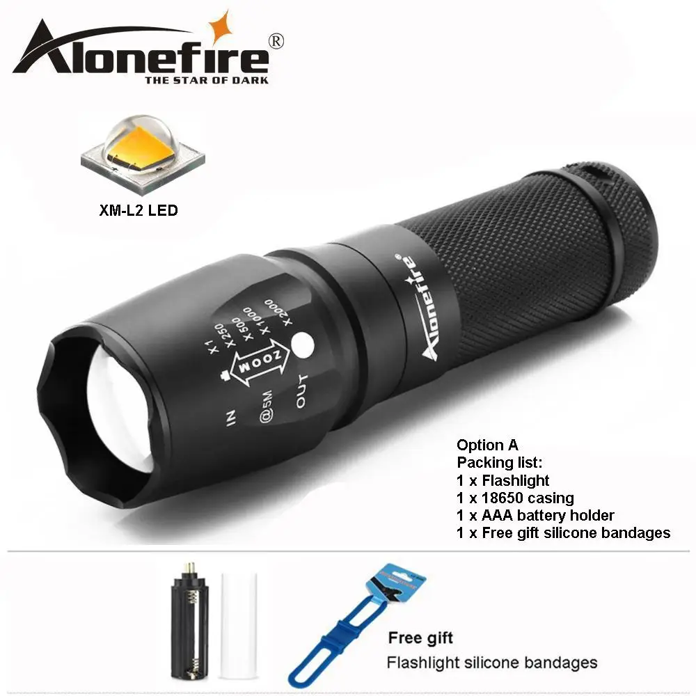 

AloneFire X800 Flashlight LED Torch Zoomable 5000LM CREE XML L2 bicycle bike light for Outdoor Camping AAA 18650 26650 battery