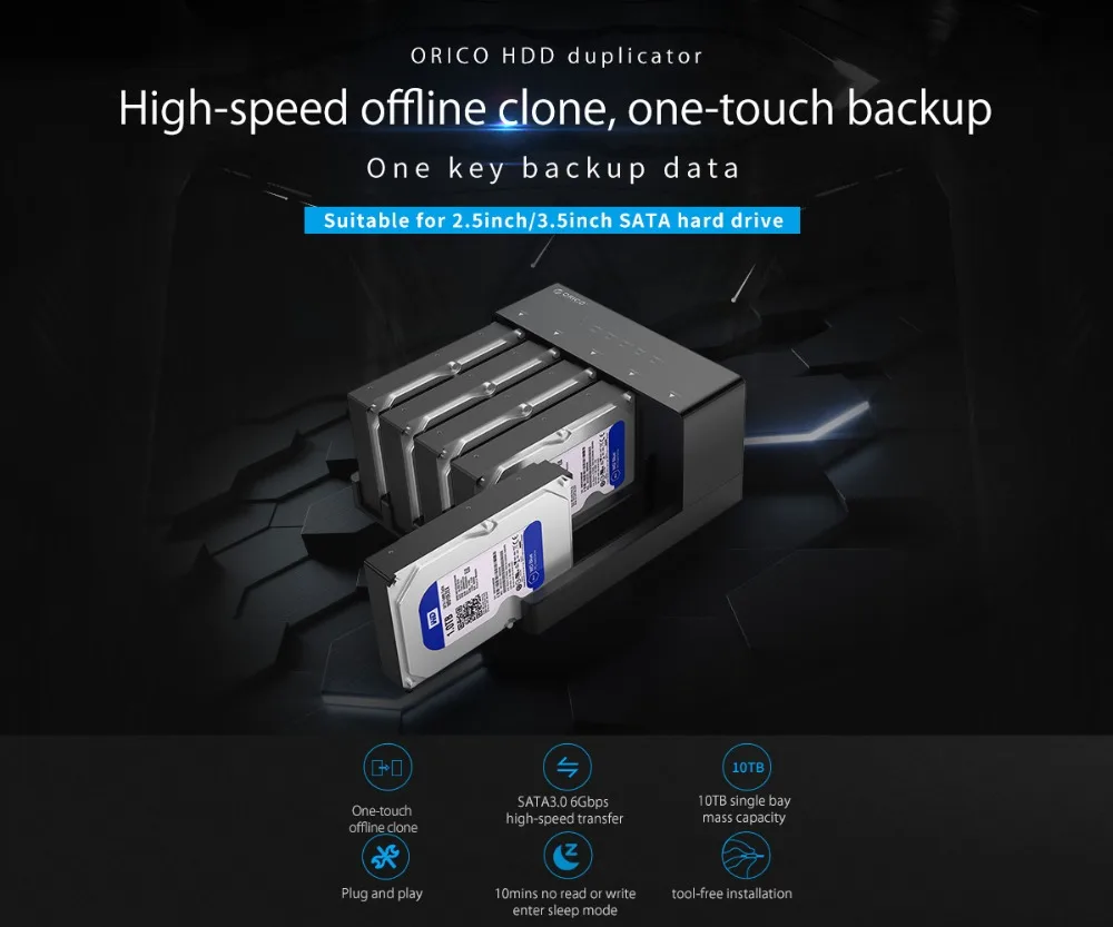 Чехол для жесткого диска ORICO 2,5/3,5 дюйма SATA-USB 3,0 с функцией клона, Поддержка 50 ТБ Max с адаптером питания 12V HDD SSD