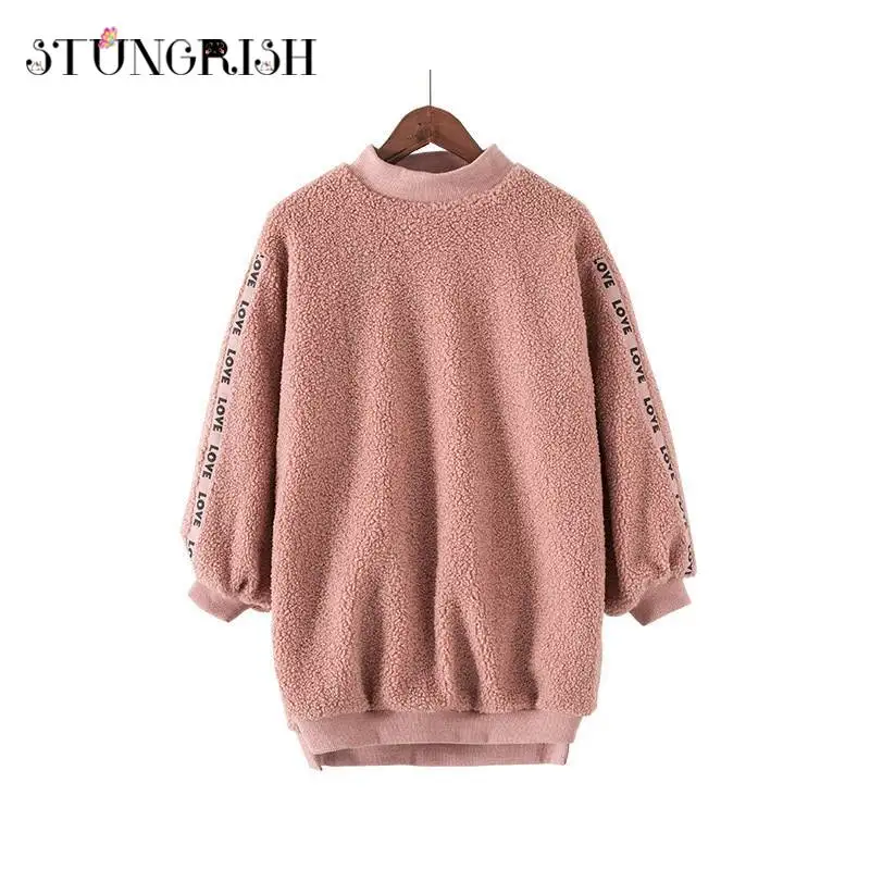 

Winter Teenager Hoodies Sweatshirts Casual Fleece Children Clothing Long Sleeve Pullovers Loose Kids Medium Long Thick Coat