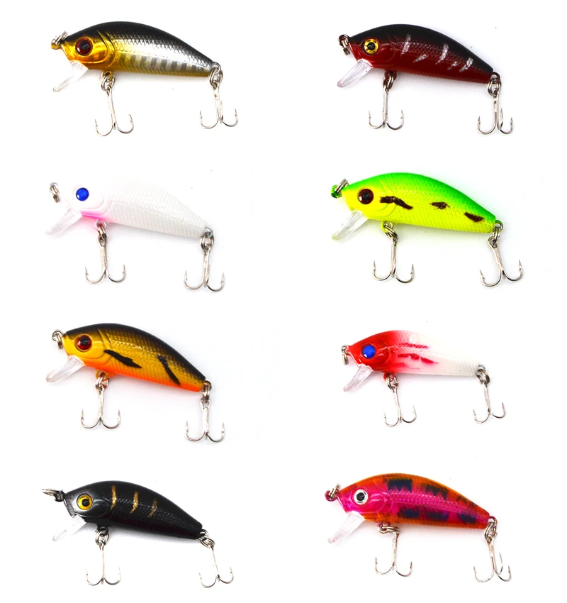 

8pcs/lot 5CM/3.8G Carp Artificial Bait Pesca Wobbler Minnow Fishing Lures Bass Lure Crankbait Trout Tackle Hook With 3D Eyes